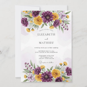 Plum Yellow Dazzling Floral Wedding Invitation