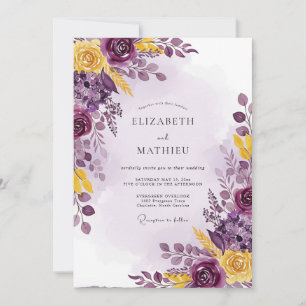 Plum Yellow Luscious Botanical Wedding Invitation