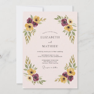 Plum Yellow Painterly Garland Wedding Invitation