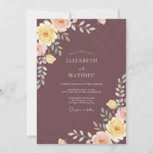 Plum Yellow Ranunculus Eucalyptus Wedding Invitation