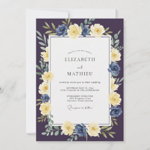Plum Yellow Rose Wedding Invitation