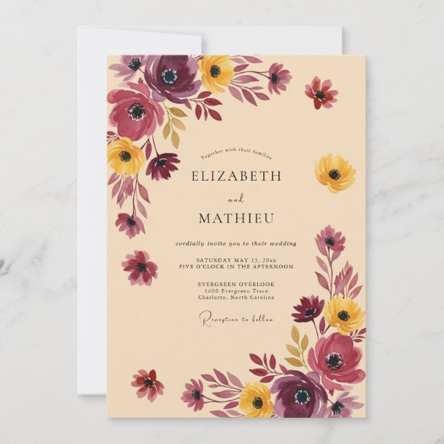 Plum Yellow Splendid Autumnal Wedding Invitation (Front)