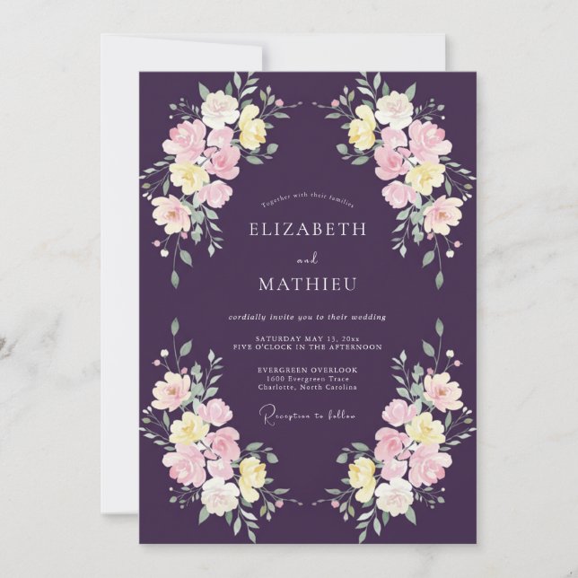 Plum Yellow Wildflower Wedding Invitation (Front)