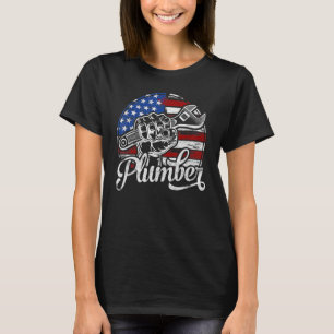 Plumber American Flag Plumbing Pipe Wrench Usa Pat T-Shirt