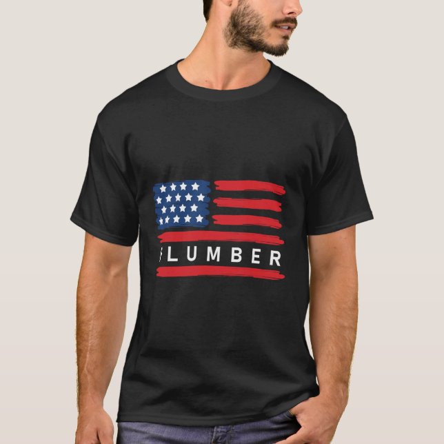 Plumber American Flag Plumbing  T-Shirt (Front)