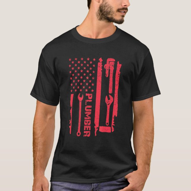 Plumber American Flag Plumbing Tools T-Shirt (Front)