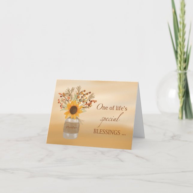 Plumber Blessings at Thanksgiving Sunflower Card (Front)