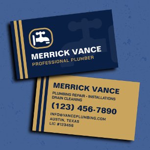 Plumber Contractor Navy Gold Pipe Service Business Card