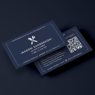 Plumber Dark Navy Blue Plumbing Contractor Business Card