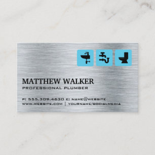 Plumber Icons   Metal Steel Brushed Business Card