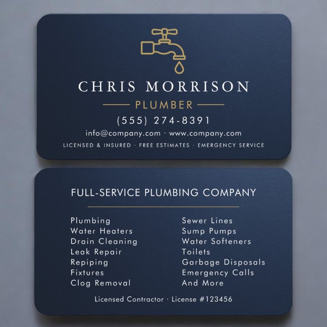 Plumber Metallic  Business Card (Creator Uploaded)