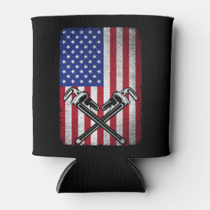 Plumber Patriotic Usa American Flag Plumbing Pipef Can Cooler