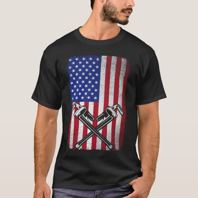 Plumber Patriotic Usa American Flag Plumbing Pipef T-Shirt (Front)