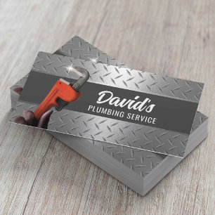 Plumber Pipe Wrench Metal Professional Plumbing Business Card