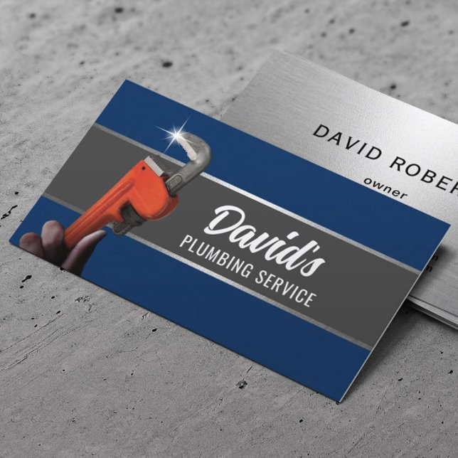 Plumber Pipe Wrench Professional Plumbing Navy Business Card (Creator Uploaded)