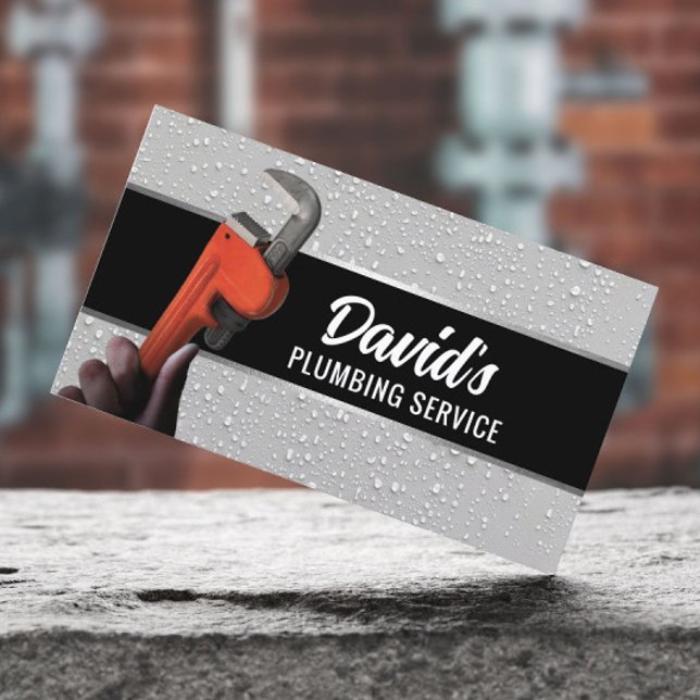 Plumber Pipe Wrench Professional Plumbing Service Business Card (Creator Uploaded)
