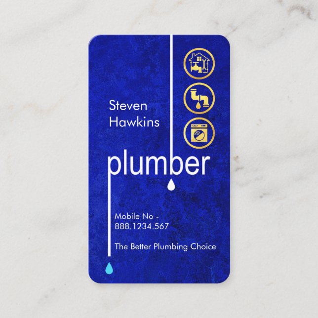 Plumber Pipeline Signage in Blue Water Business Card (Front)