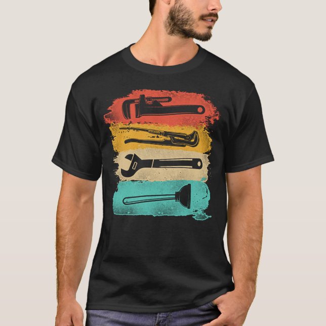 Plumber Plumber Tools Tools Pipe Wrench Plunger T-Shirt (Front)