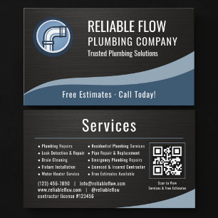 Plumber Plumbing QR Code Metallic Business Card