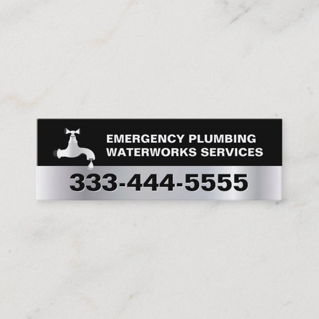 Plumber Plumbing Service Dark Silver Metal Look Mini Business Card (Front)