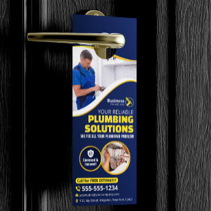 Plumber Plumbing Technician Contractor Blue Gold Door Hanger