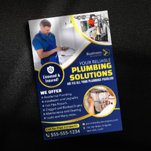 Plumber Plumbing Technician Contractor Blue Gold Flyer