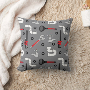 Plumber Plumbing Tool Patterned Gray Cushion