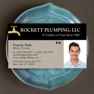 Plumber Plumbing Water Faucet Photo Business Card