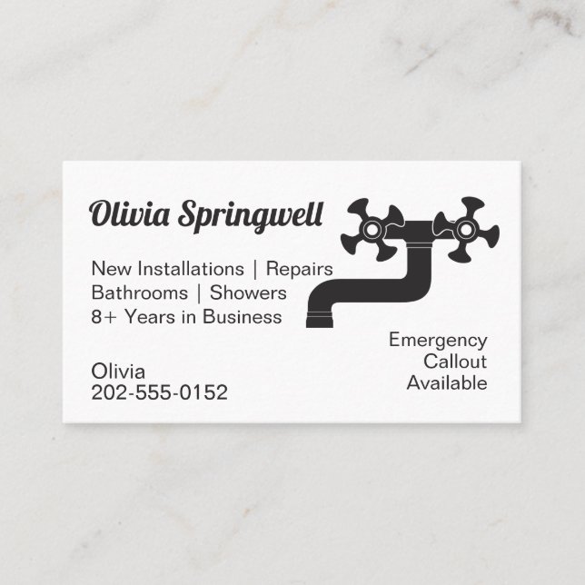 Plumber Plumbing Water Tap Business Card (Front)