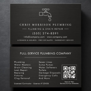 Plumber QR Code Faucet Water Drop Icon Business Card