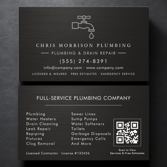 Plumber QR Code Faucet Water Drop Icon Business Card (Creator Uploaded)