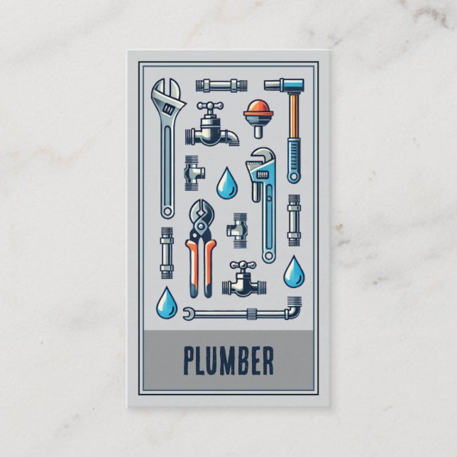 plumber repairs vintage gray tools business card (Front)