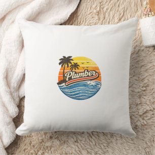 Plumber Retro Sunset Design Cushion