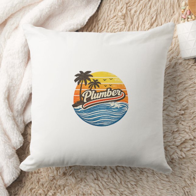 Plumber Retro Sunset Design Cushion (Blanket)