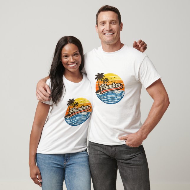 Plumber Retro Sunset Design T-Shirt (Unisex)