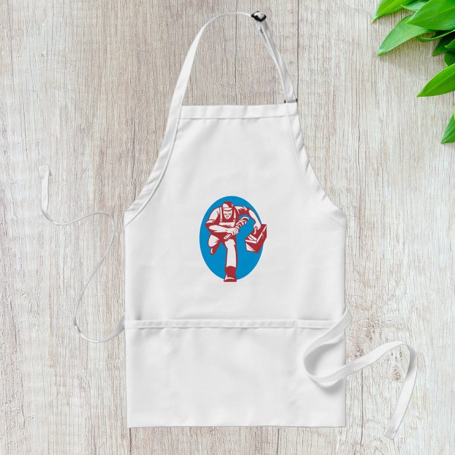 Plumber Running with Wrench and Toolbox Standard Apron (Creator Uploaded)
