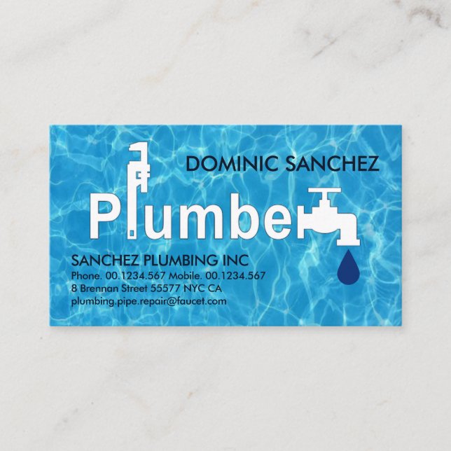 Plumber Signage On Water Reflection Business Card (Front)