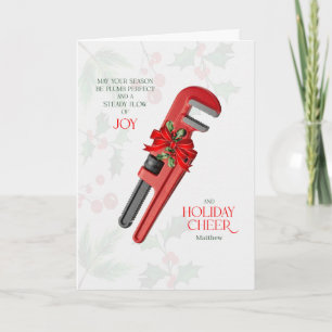 Plumber Steady Flow of Joy and Cheer with Name Holiday Card