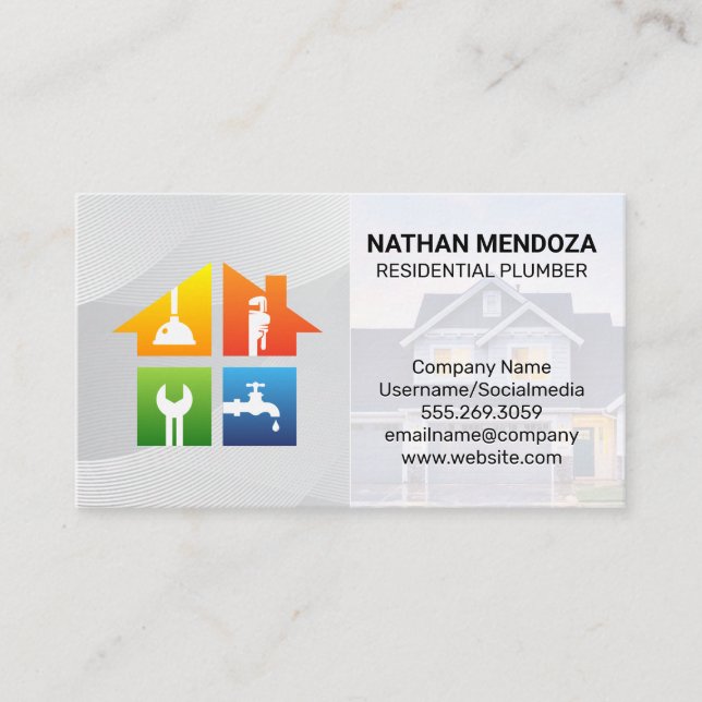 Plumber Tools Icons | Residential Contractor Business Card (Front)