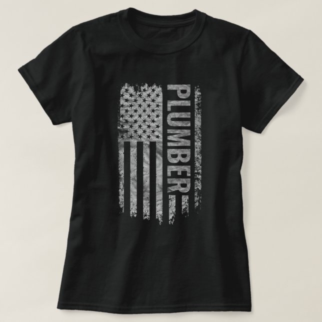 Plumber USA Flag Distressed design T-Shirt (Design Front)