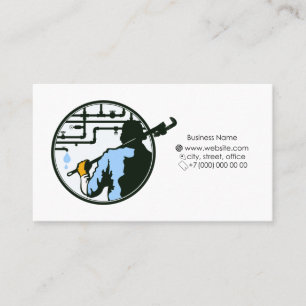Plumber with tool in hand, service and repair busi business card