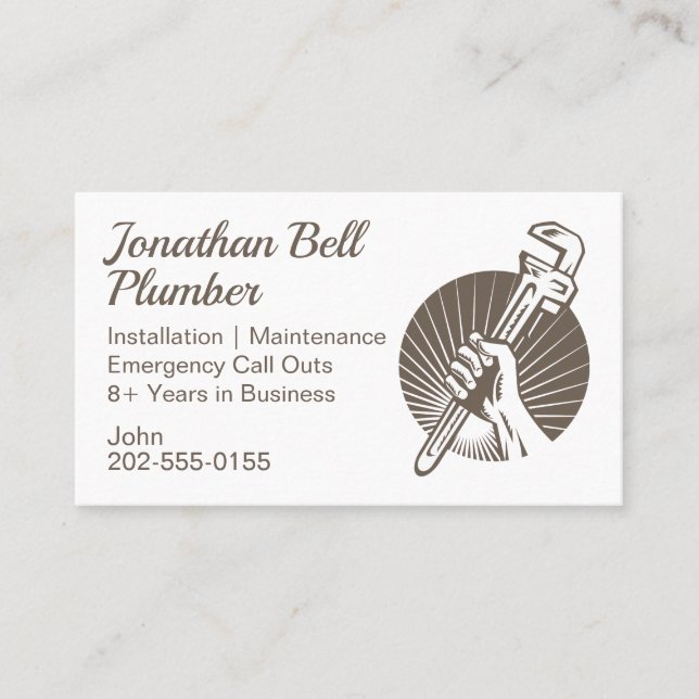 Plumber Wrench Plumbing Business Card (Front)
