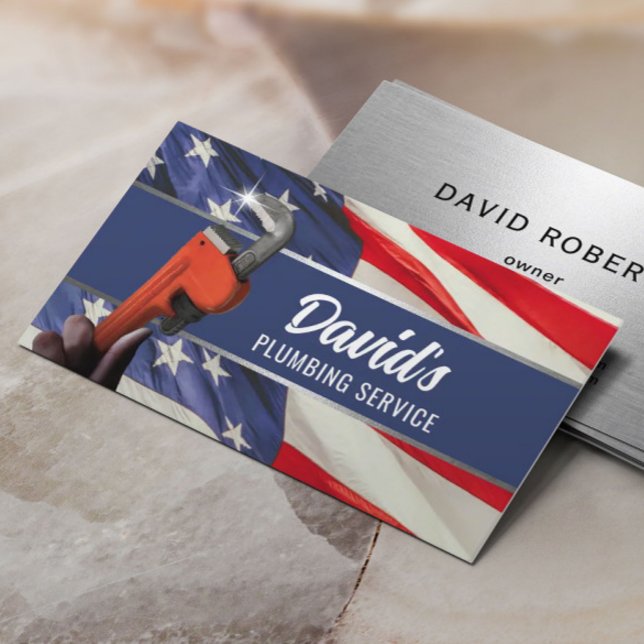 Plumber Wrench Professional Plumbing Patriotic Business Card (Creator Uploaded)