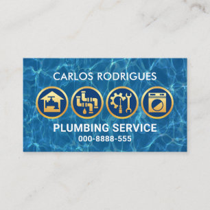 Plumber's Majestic Gold Plumbing Icons Business Card