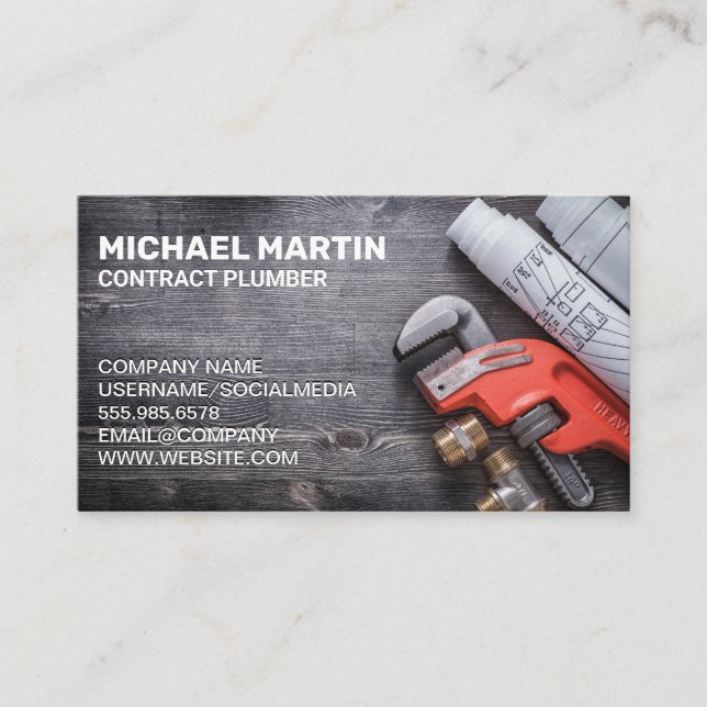 Plumbers Wrench and Pipes Business Card (Front)