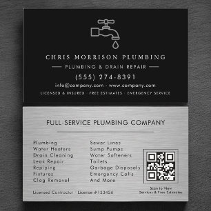 Plumbing Company Silver Metallic QR Code Business Card