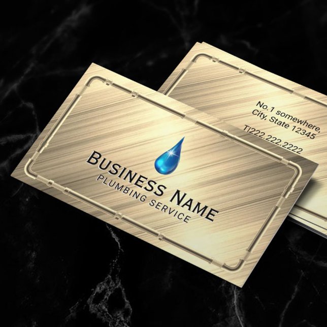 Plumbing Faux Metallic Pipes Gold Repair Service Business Card (Creator Uploaded)