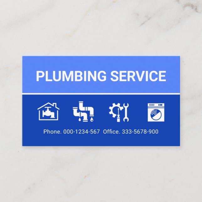 Plumbing Icons On Blue Layers Business Card (Front)
