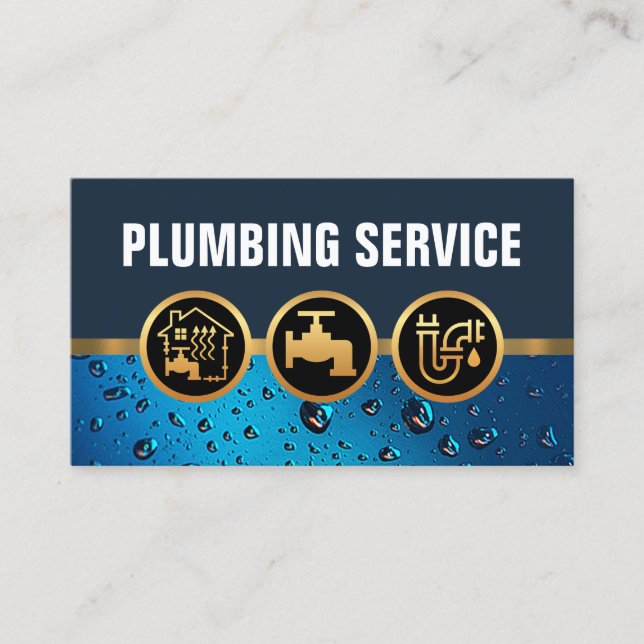 Plumbing Icons Water Drop Business Card (Front)