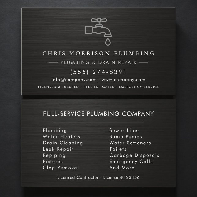 Plumbing Maintenance Company Metallic Business Card (Creator Uploaded)